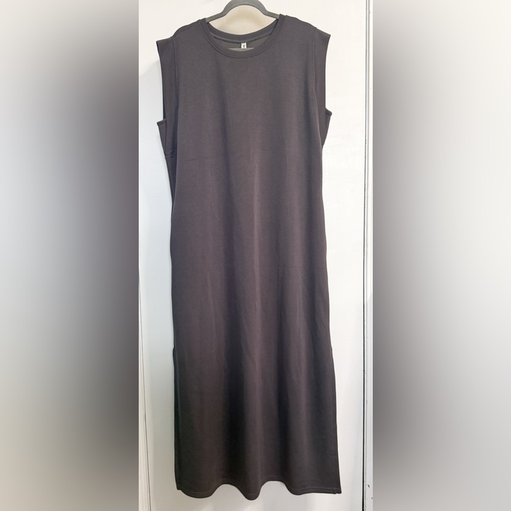 Grecerelle 3XL Charcoal Maxi Dress Sleeveless Pockets Stretch